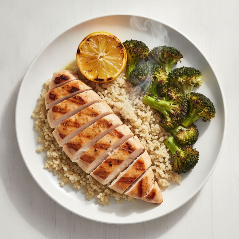 Grilled Chicken Breast with Quinoa and Roasted Broccoli
