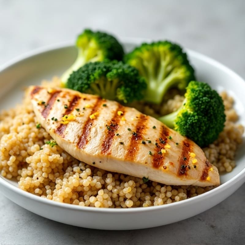 Grilled Chicken Breast with Quinoa and Roasted Broccoli