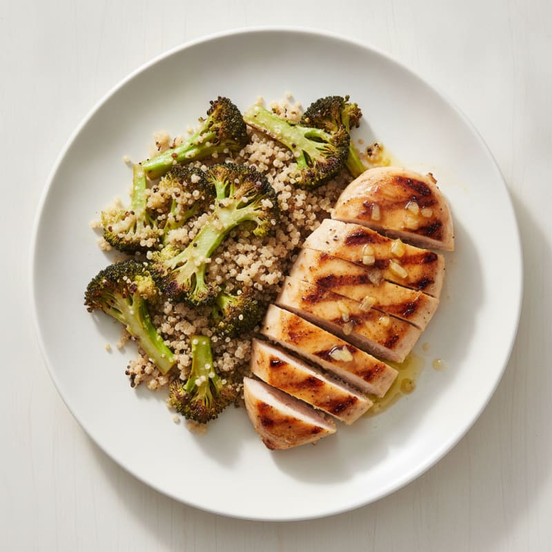 Grilled Chicken Breast with Roasted Broccoli and Quinoa