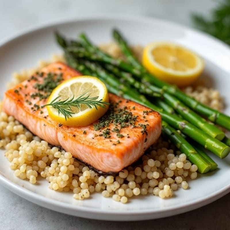 Flaky Lemon-Herb Baked Salmon with Roasted Asparagus and Quinoa