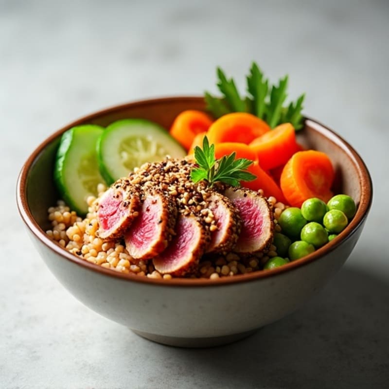 Sesame-Crusted Tuna Rice Bowl with Fresh Vegetables