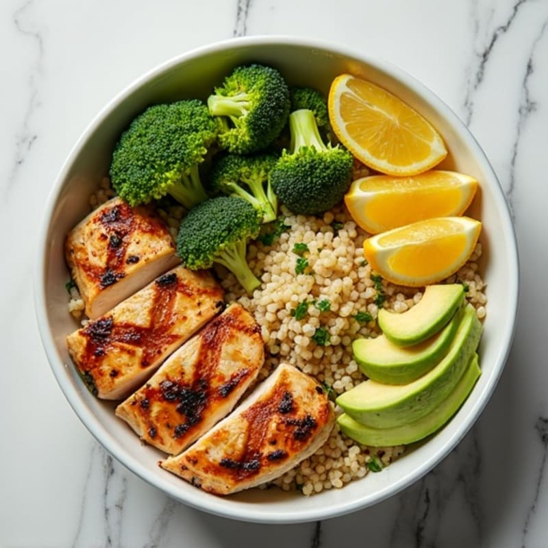 Grilled Chicken and Quinoa Bowl with Roasted Broccoli