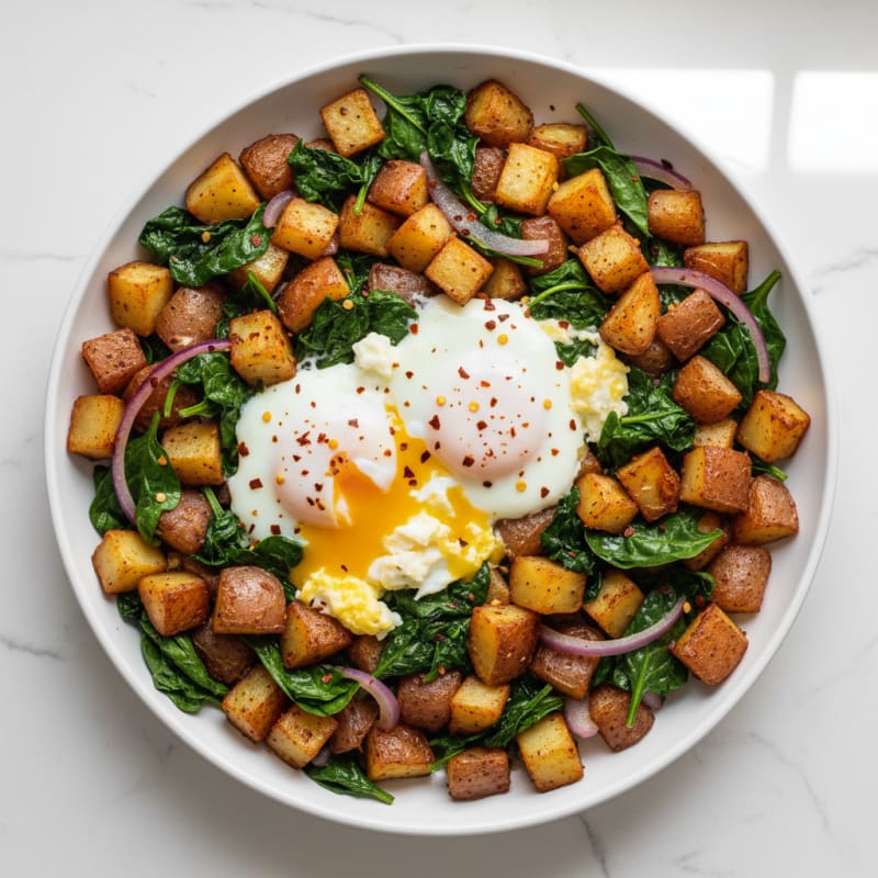 Crispy Potato and Egg Skillet with Spinach