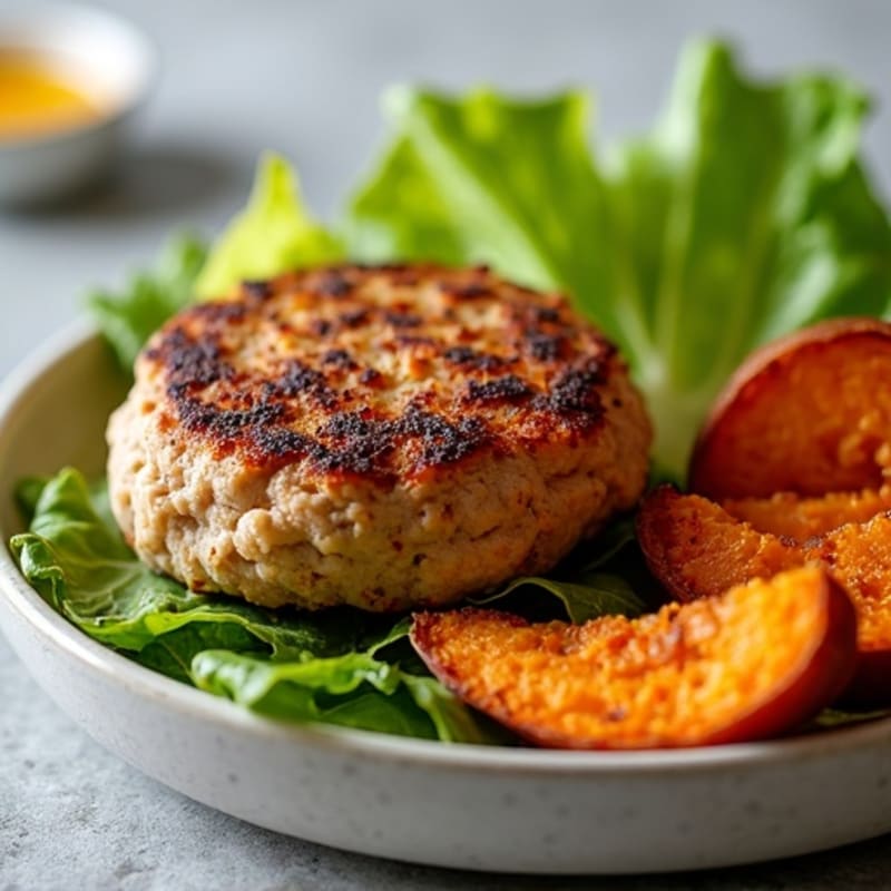 Lean Turkey Burger with Crispy Roasted Sweet Potato Wedges