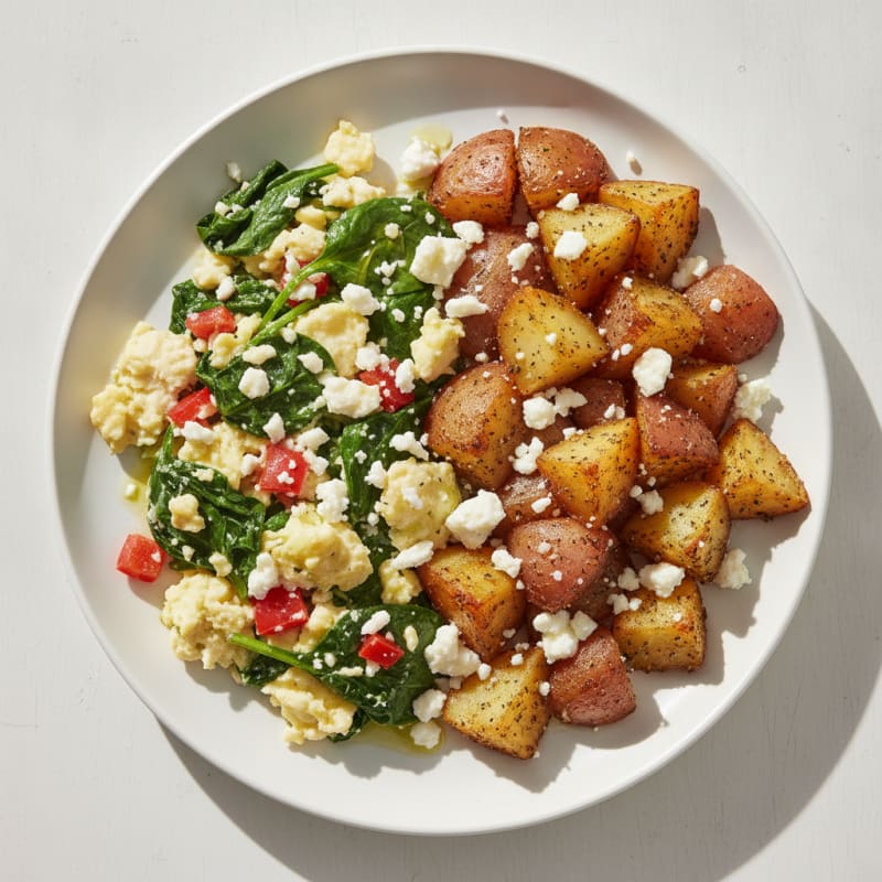 Egg White and Spinach Scramble with Roasted Potatoes