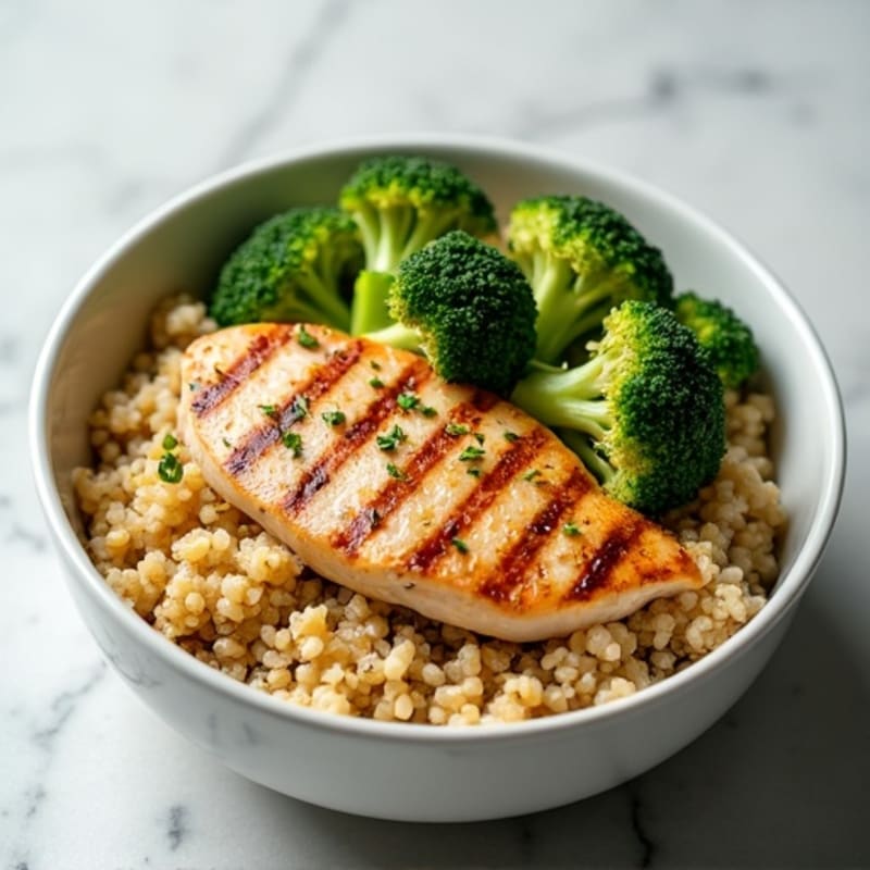 Grilled Chicken and Quinoa Bowl with Roasted Broccoli