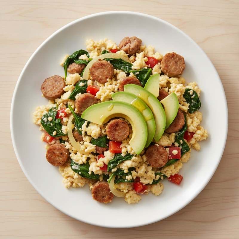 Egg White Scramble with Turkey Sausage and Spinach