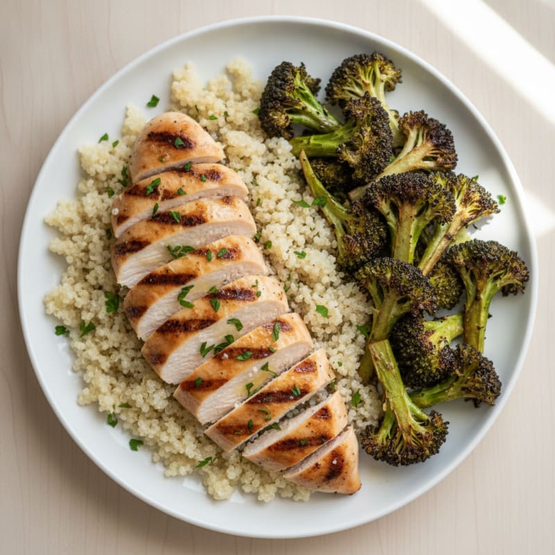 Grilled Chicken Breast with Quinoa and Roasted Broccoli