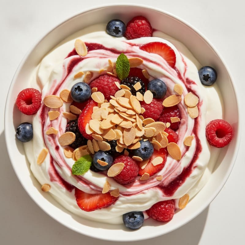 Greek Yogurt Protein Parfait with Mixed Berries and Almonds