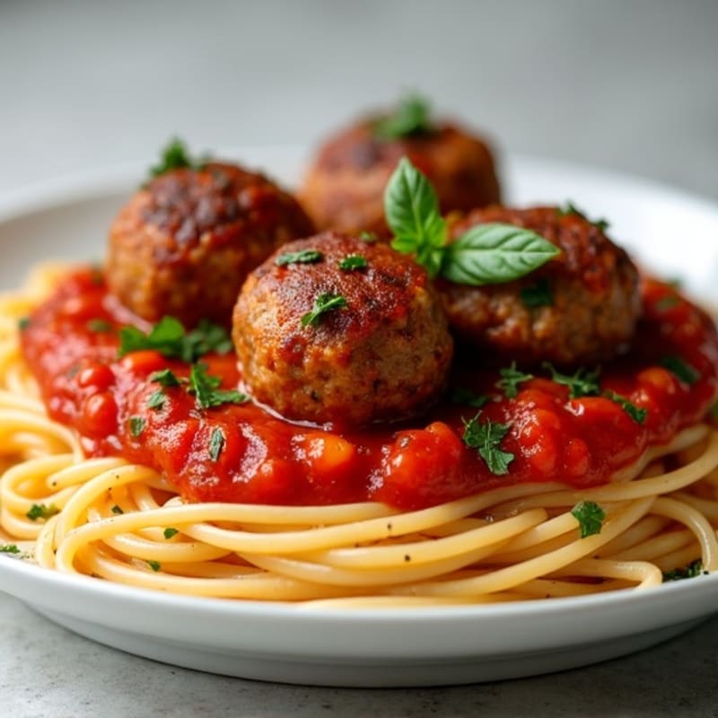 Juicy Lean Beef Meatballs with Whole Wheat Spaghetti and Fresh Tomato Sauce