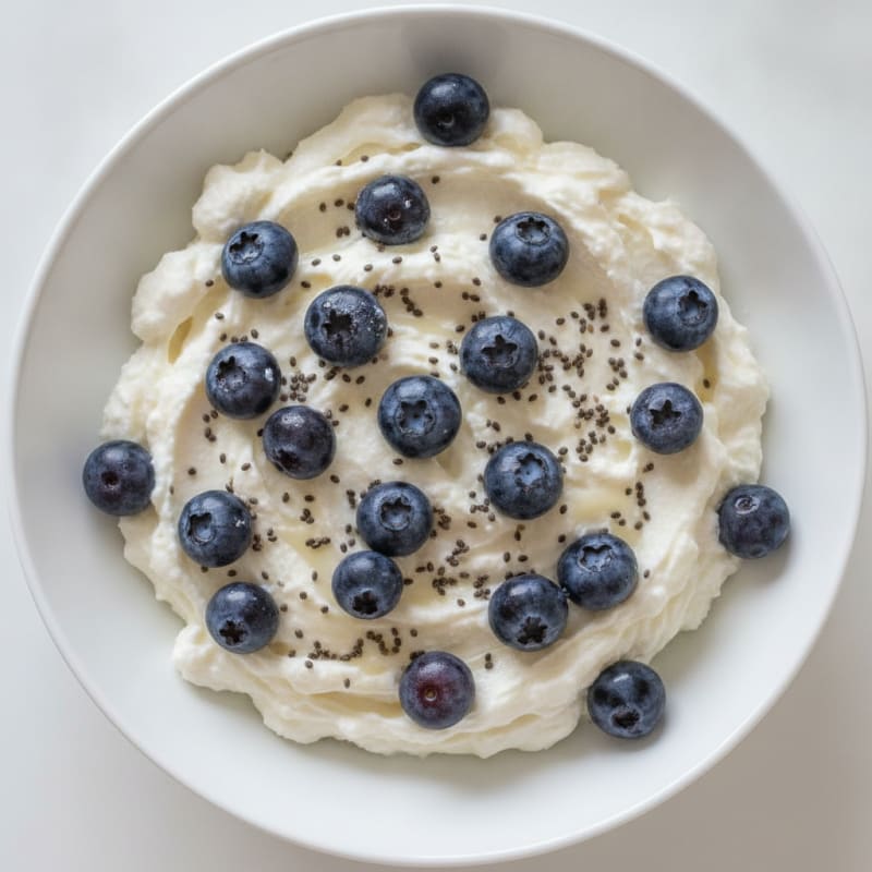 Silky Greek Yogurt Bowl with Protein Powder, Chia Seeds and Berries