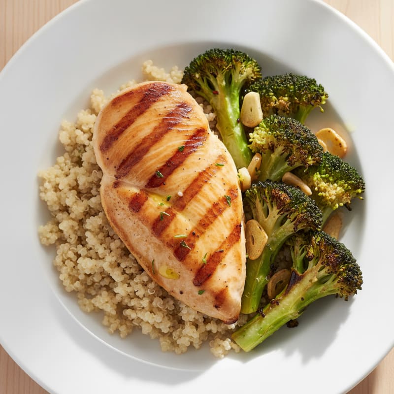 Grilled Chicken Breast with Quinoa and Roasted Broccoli
