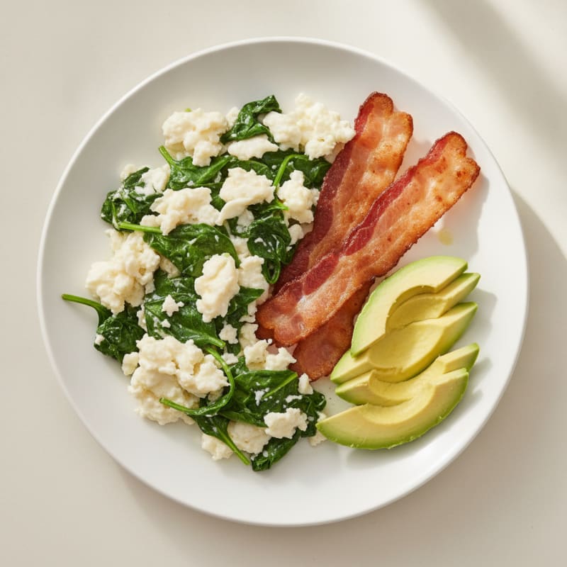 Egg White and Spinach Scramble with Turkey Bacon