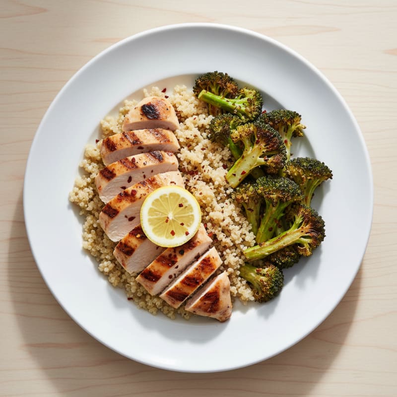 Grilled Chicken Breast with Quinoa and Roasted Broccoli