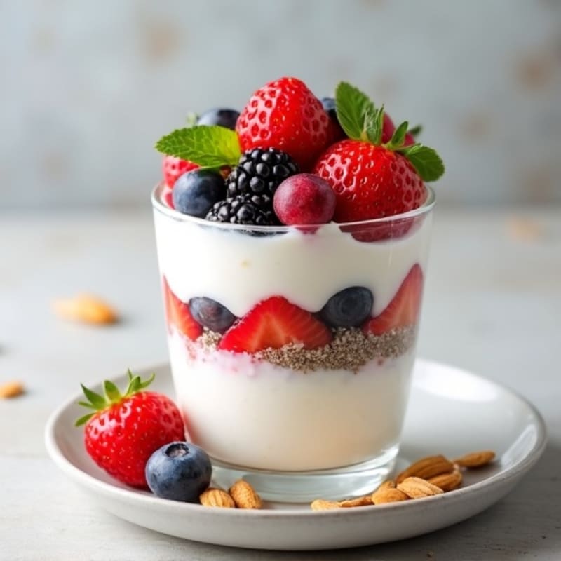 Greek Yogurt Parfait with Mixed Berries and Honey Almond Crunch