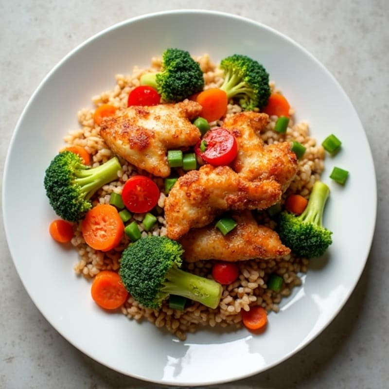 Crispy Chicken and Veggie Stir-Fry with Brown Rice