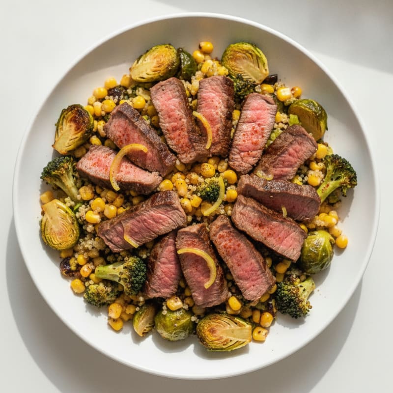 Grilled Steak and Corn Salad with Quinoa and Brussels Sprouts