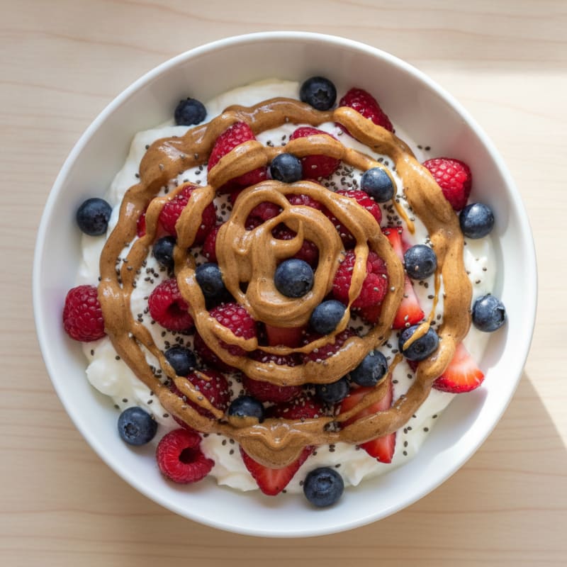 Greek Yogurt Protein Parfait with Mixed Berries and Almond Butter