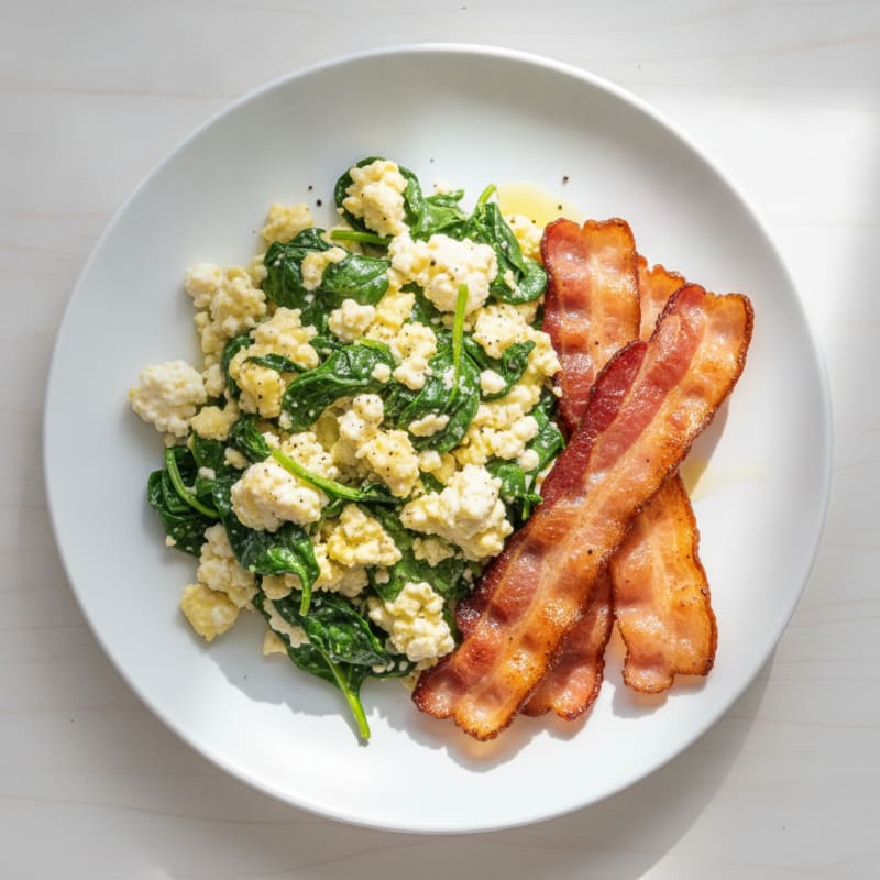Cottage Cheese Scramble with Spinach and Turkey Bacon