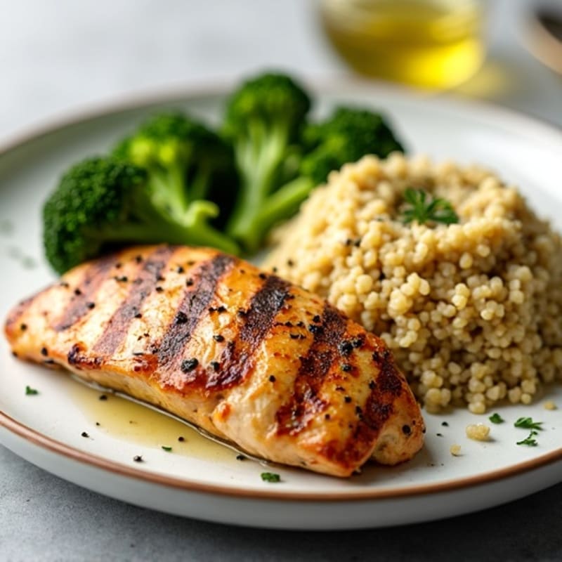 Grilled Chicken Breast with Quinoa and Roasted Broccoli