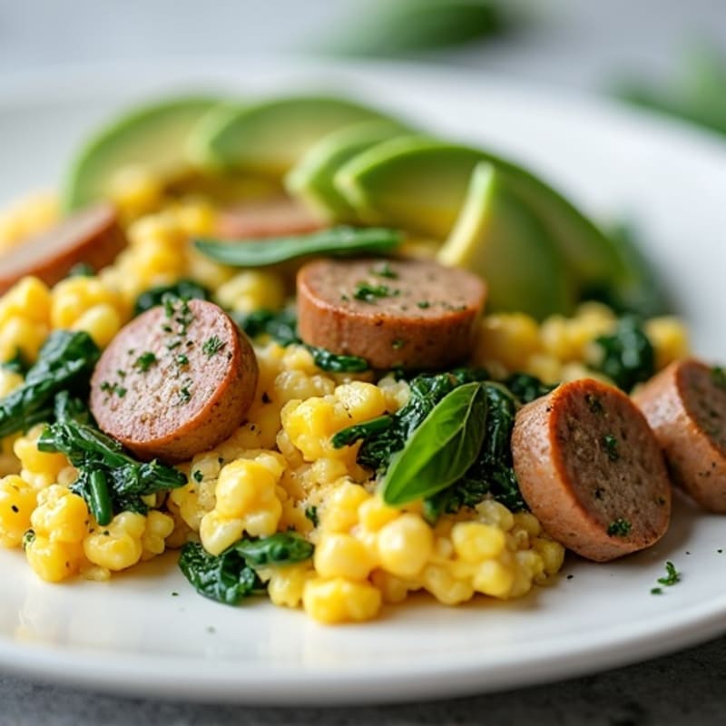 Egg White and Spinach Scramble with Turkey Sausage
