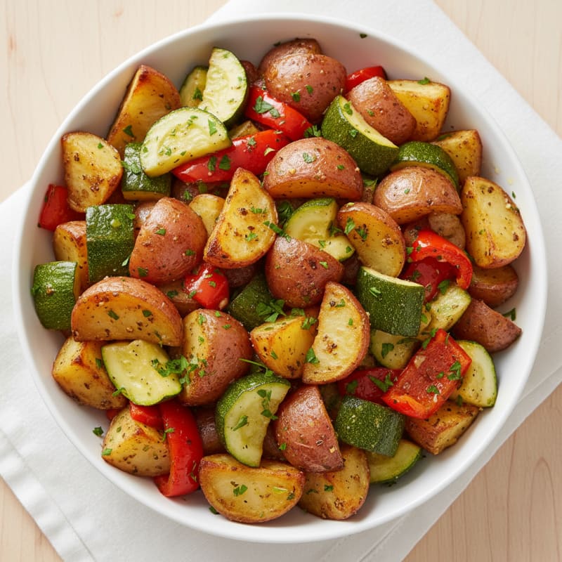 Roasted Potato and Mixed Vegetable Bowl with Herb Dressing