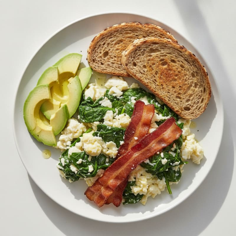 Scrambled Egg Whites with Spinach and Turkey Bacon