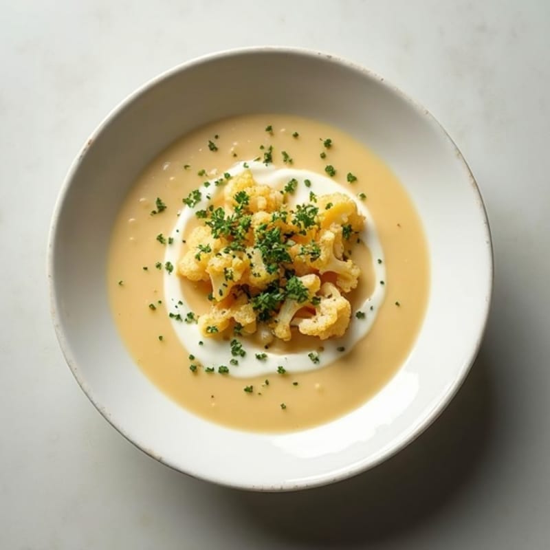 Creamy Roasted Cauliflower Soup with Herb Garnish