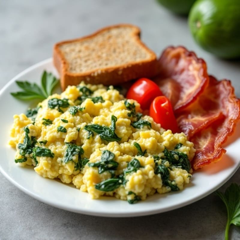 Egg White Spinach Scramble with Turkey Bacon