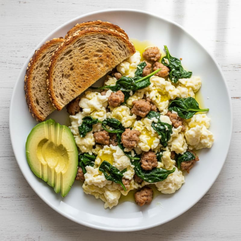 Egg White Scramble with Turkey Sausage and Spinach