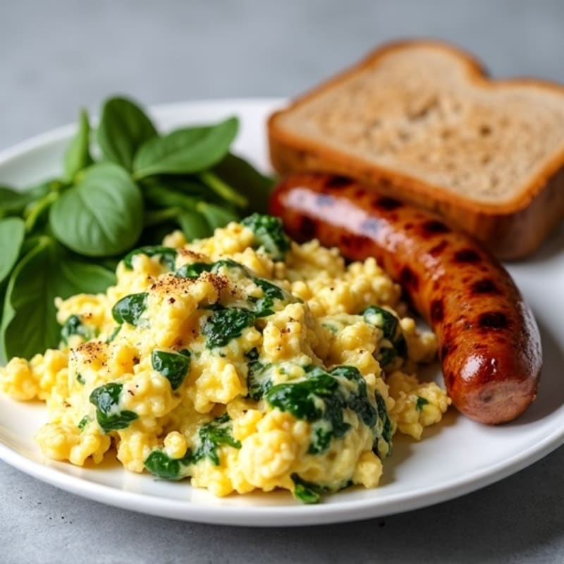 Egg White Spinach Scramble with Grilled Turkey Sausage