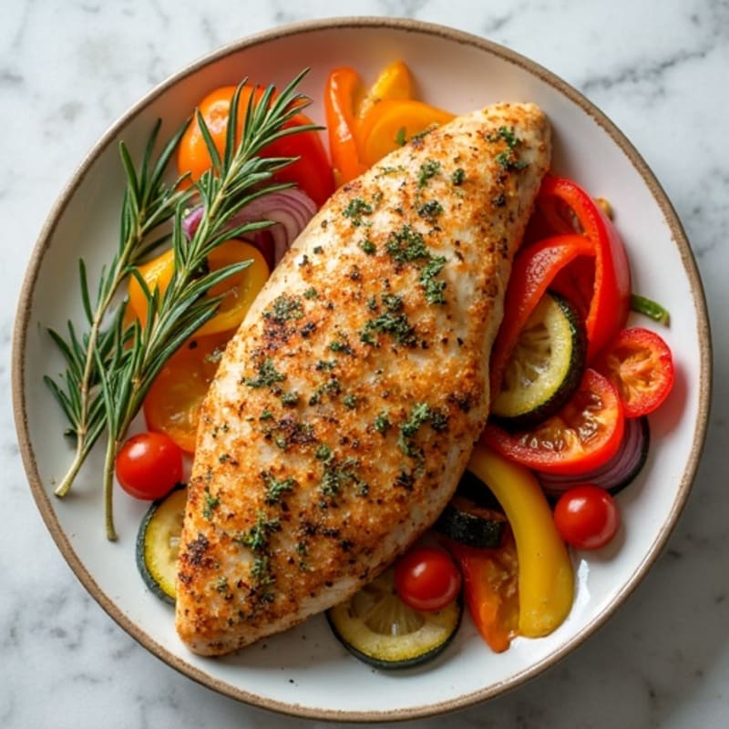 Herb-Crusted Sheet Pan Chicken with Roasted Rainbow Vegetables