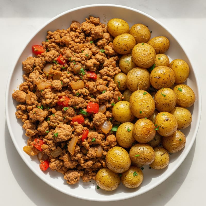 Ground Turkey and Roasted Mini Potatoes