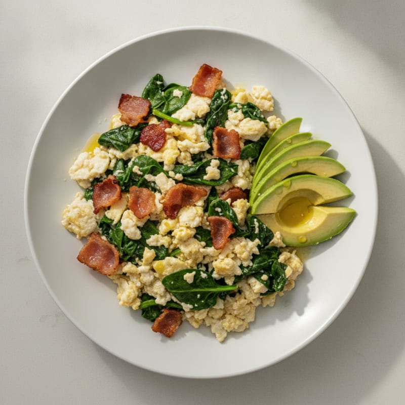 Egg White Scramble with Spinach and Turkey Bacon