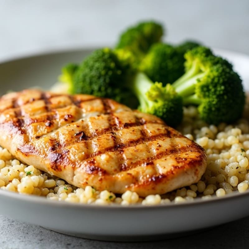 Grilled Chicken Breast with Roasted Broccoli and Quinoa