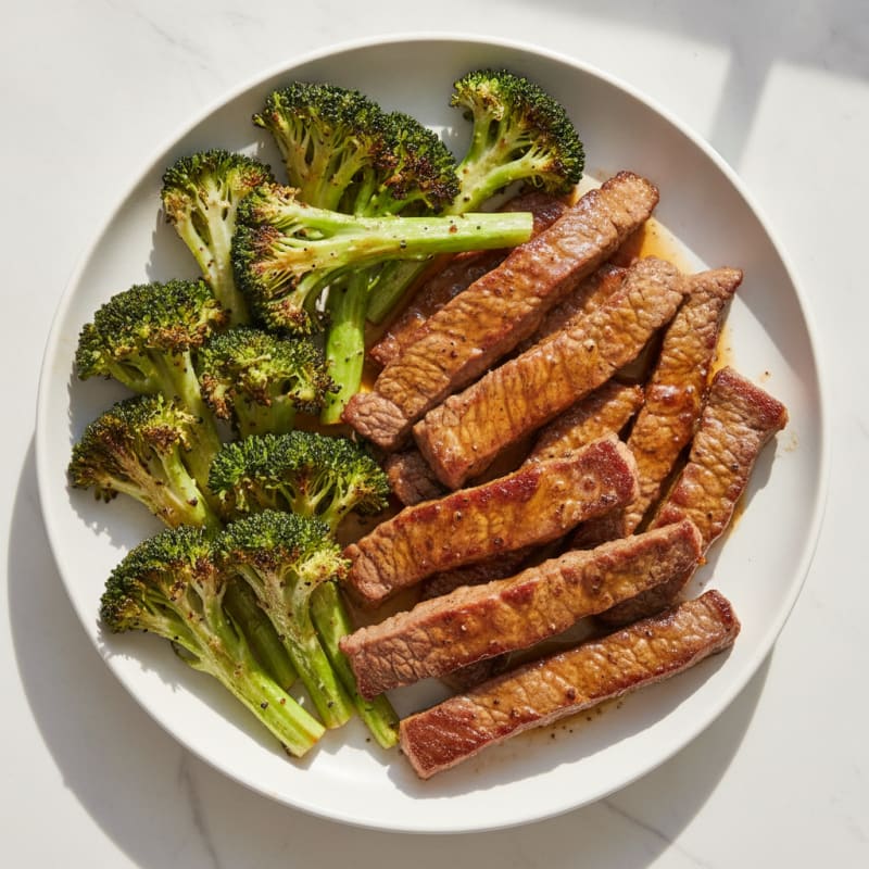 Seared Beef Strips with Roasted Broccoli