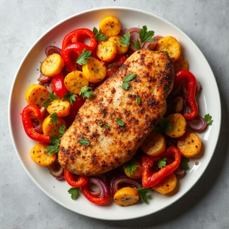 Roasted Plantain and Chicken Skillet with Bell Peppers