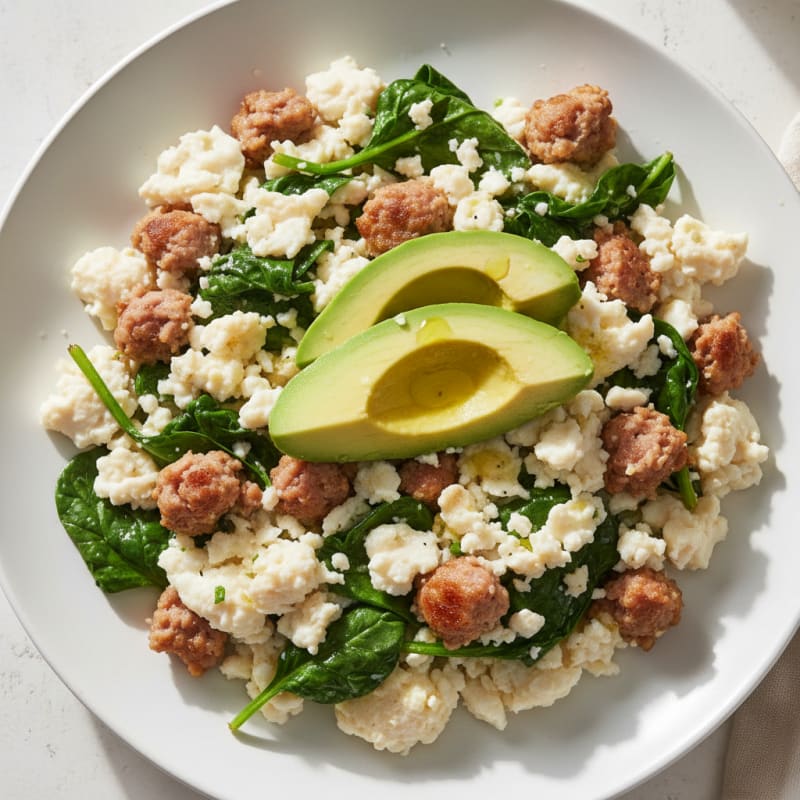 Egg White Scramble with Spinach and Turkey Sausage