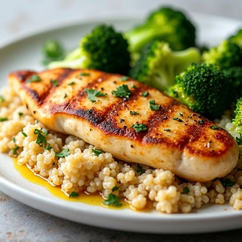 Grilled Chicken Breast with Quinoa and Roasted Broccoli