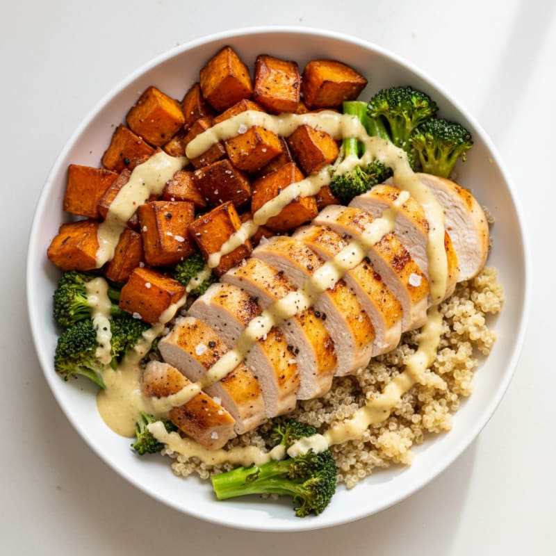 Chicken and Roasted Vegetable Buddha Bowl