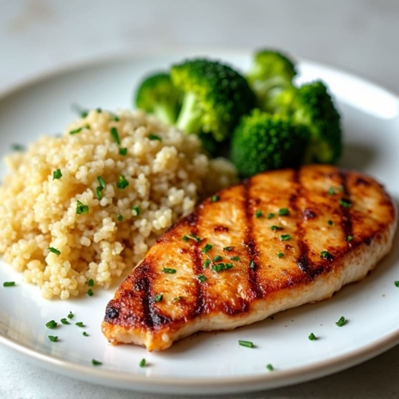 Grilled Chicken Breast with Steamed Broccoli and Quinoa