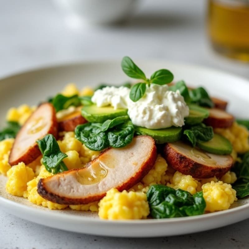 Egg White and Turkey Spinach Scramble with Cottage Cheese