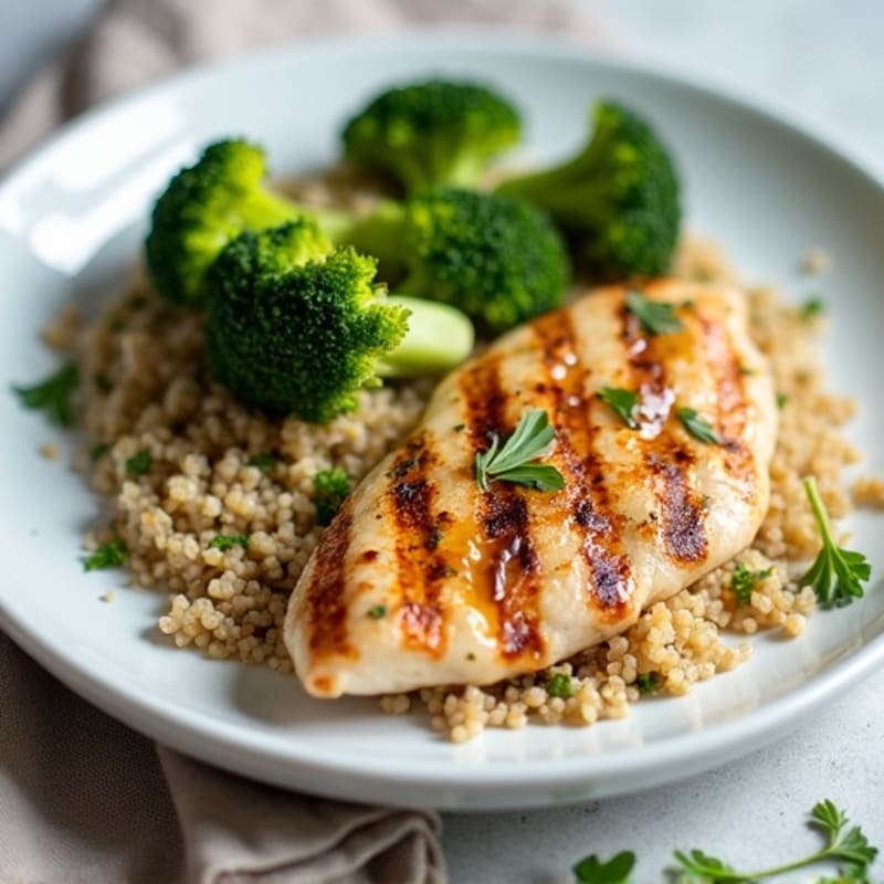 Grilled Chicken Breast with Roasted Broccoli and Quinoa