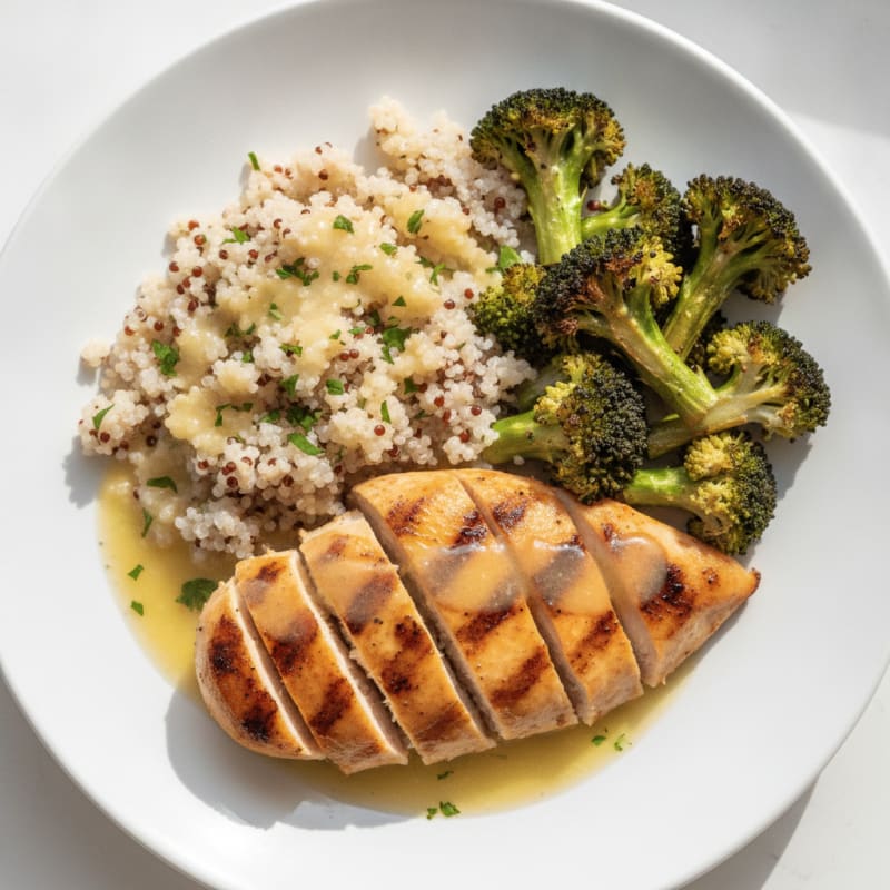 Grilled Chicken Breast with Quinoa and Roasted Broccoli