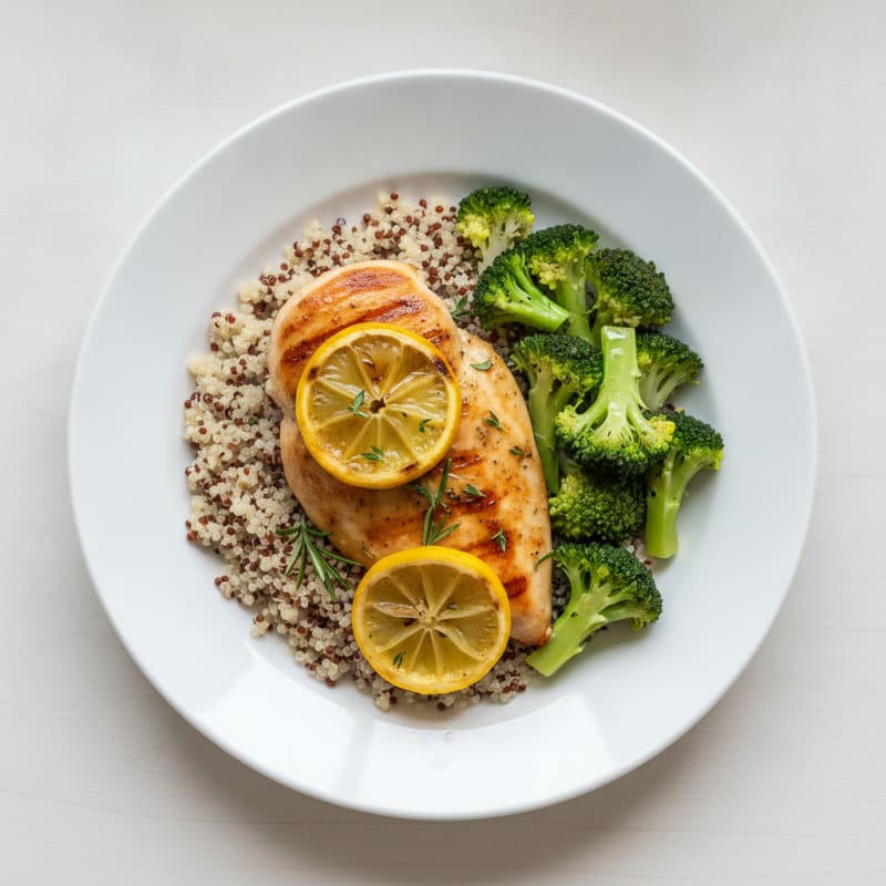 Grilled Chicken Breast with Quinoa and Steamed Broccoli