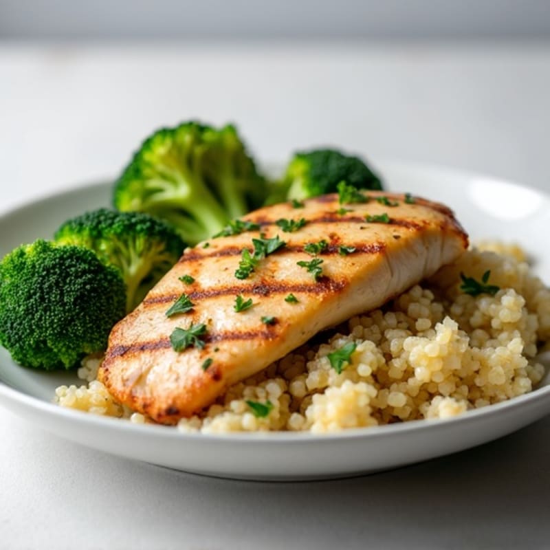 Grilled Chicken Breast with Steamed Broccoli and Quinoa