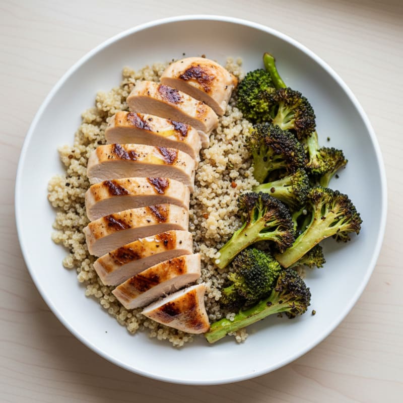 Grilled Chicken Breast with Quinoa and Roasted Broccoli