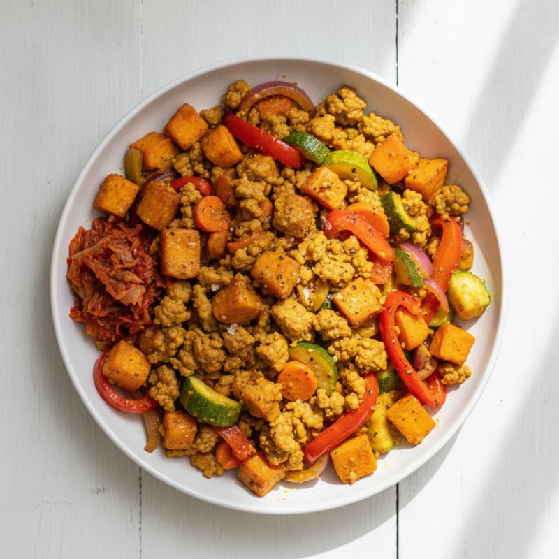 Turmeric Bison and Roasted Vegetable Skillet