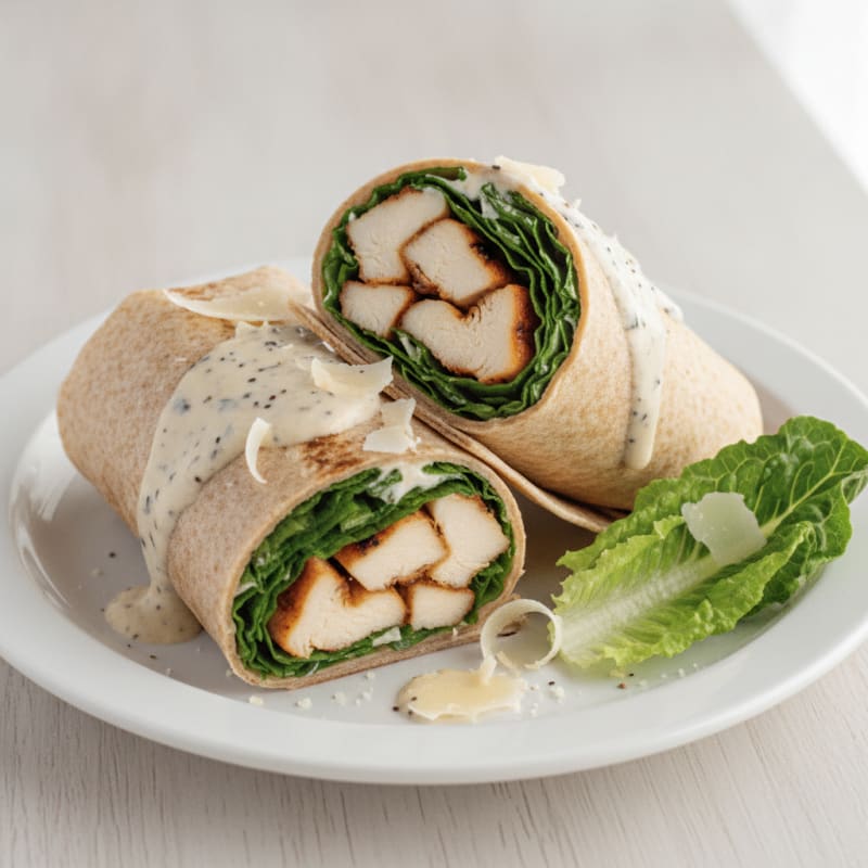 Chicken Caesar Wraps with Crunchy Romaine