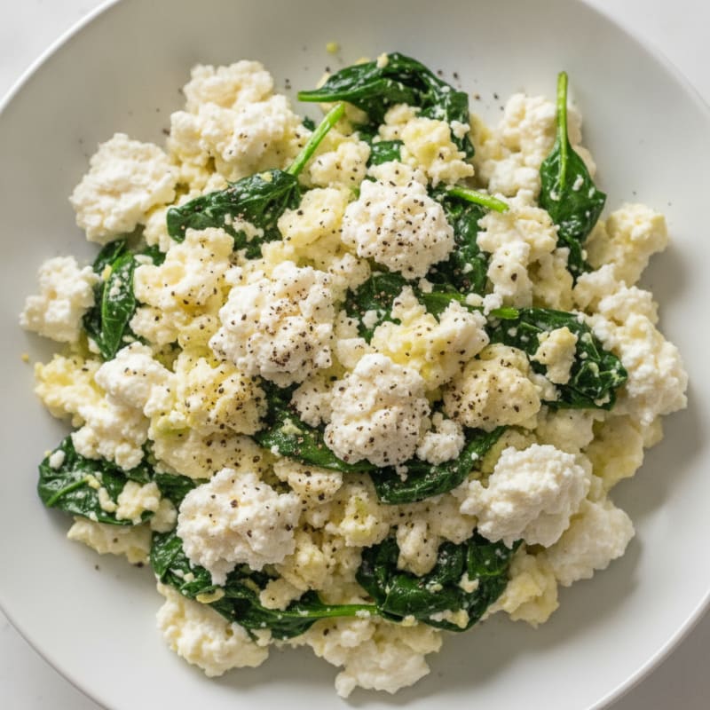 Egg White Spinach Scramble with Cottage Cheese